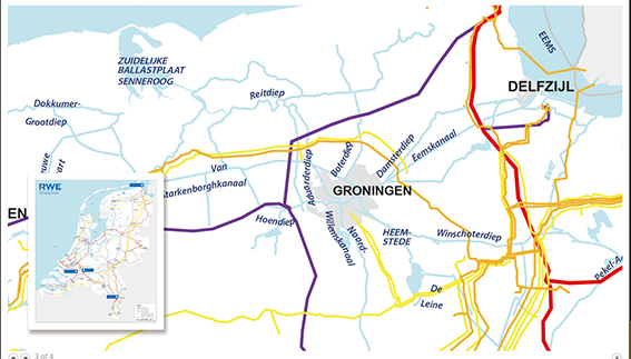 kaart met hoogspanningsleidingen