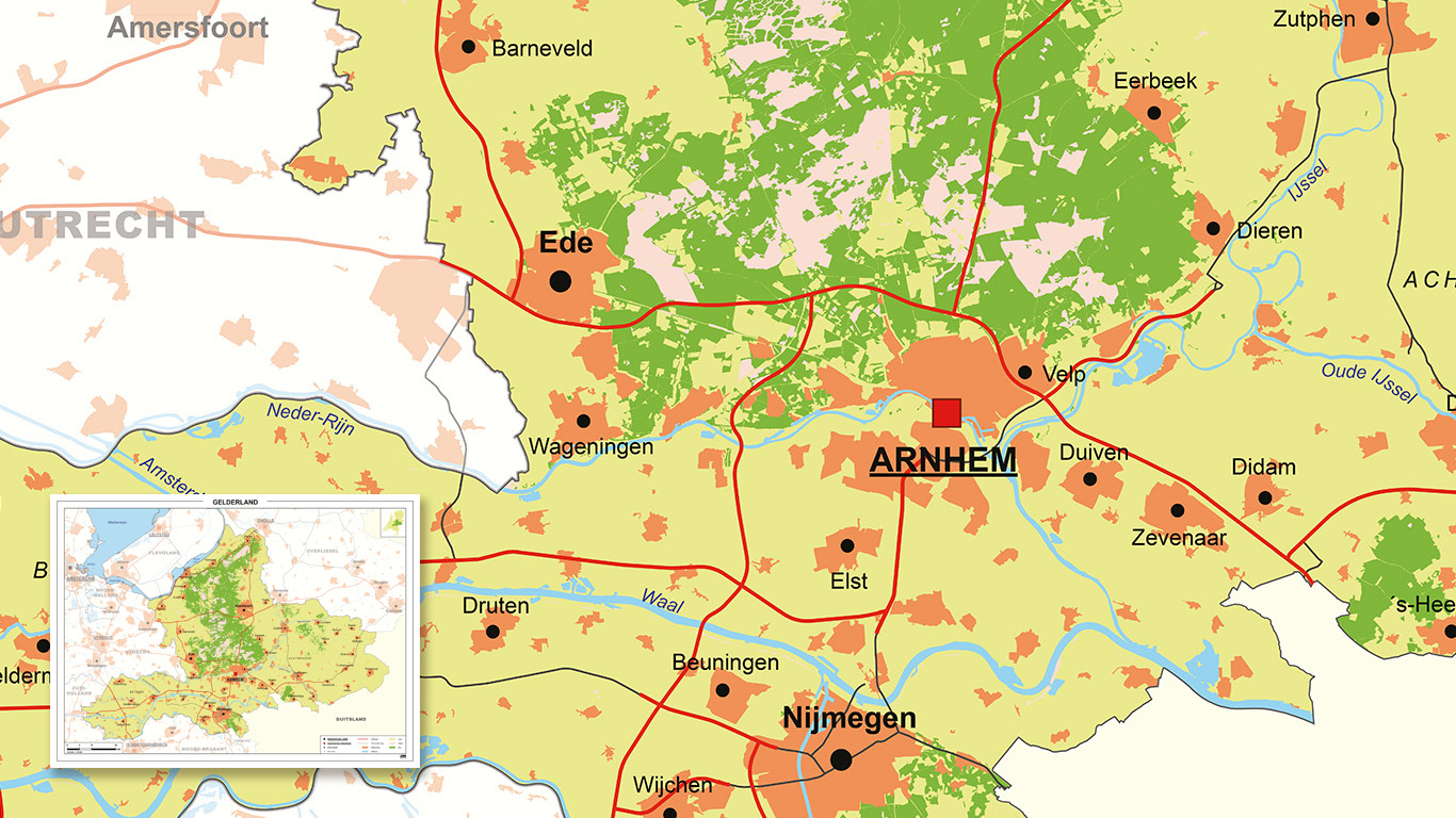 Provinciekaart Gelderland met simpele kleuren. 