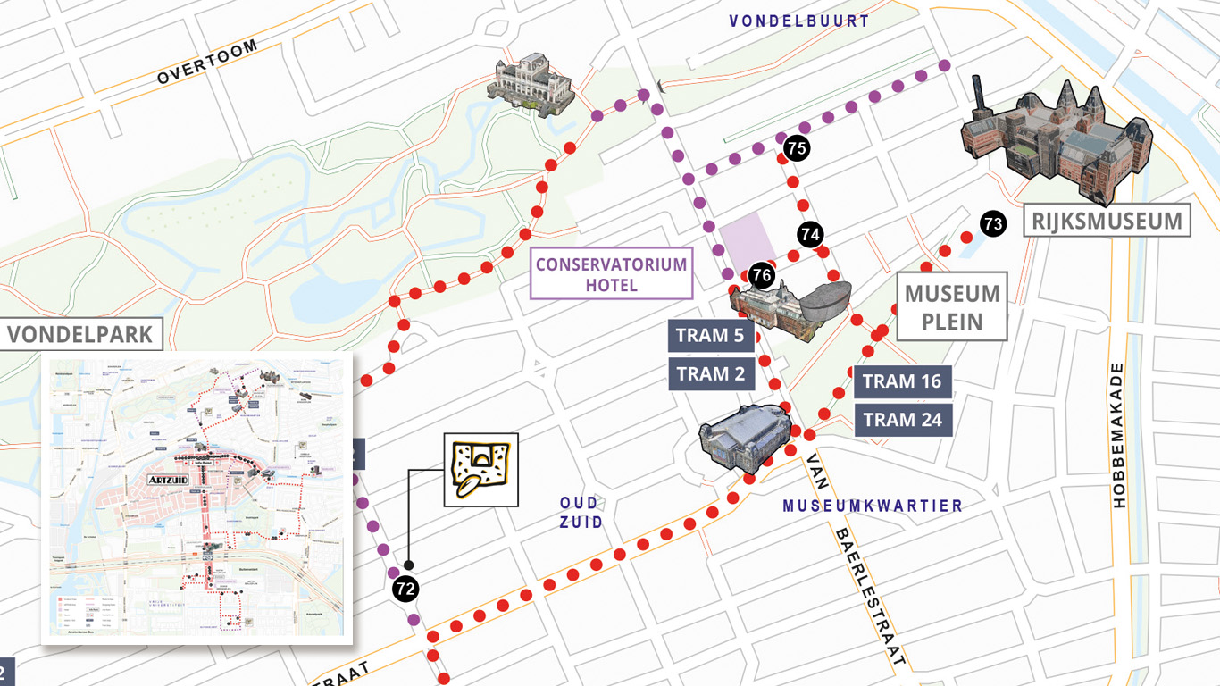 Routekaart voor monumentenroute ArtZuid. 