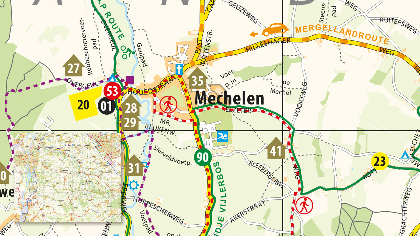 Down South Routekaart met verschillende locaties. 