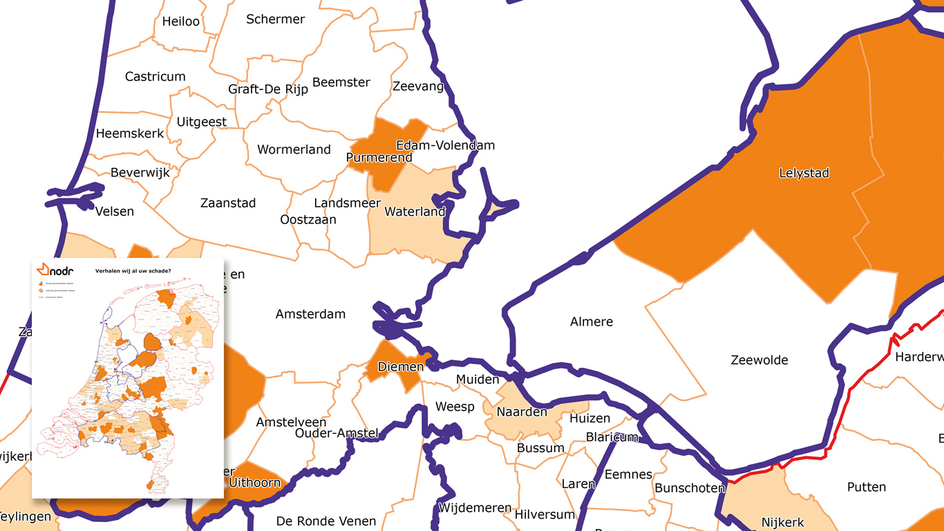 Rayonkaart Nederland voor het schadebedrijf NODR. 