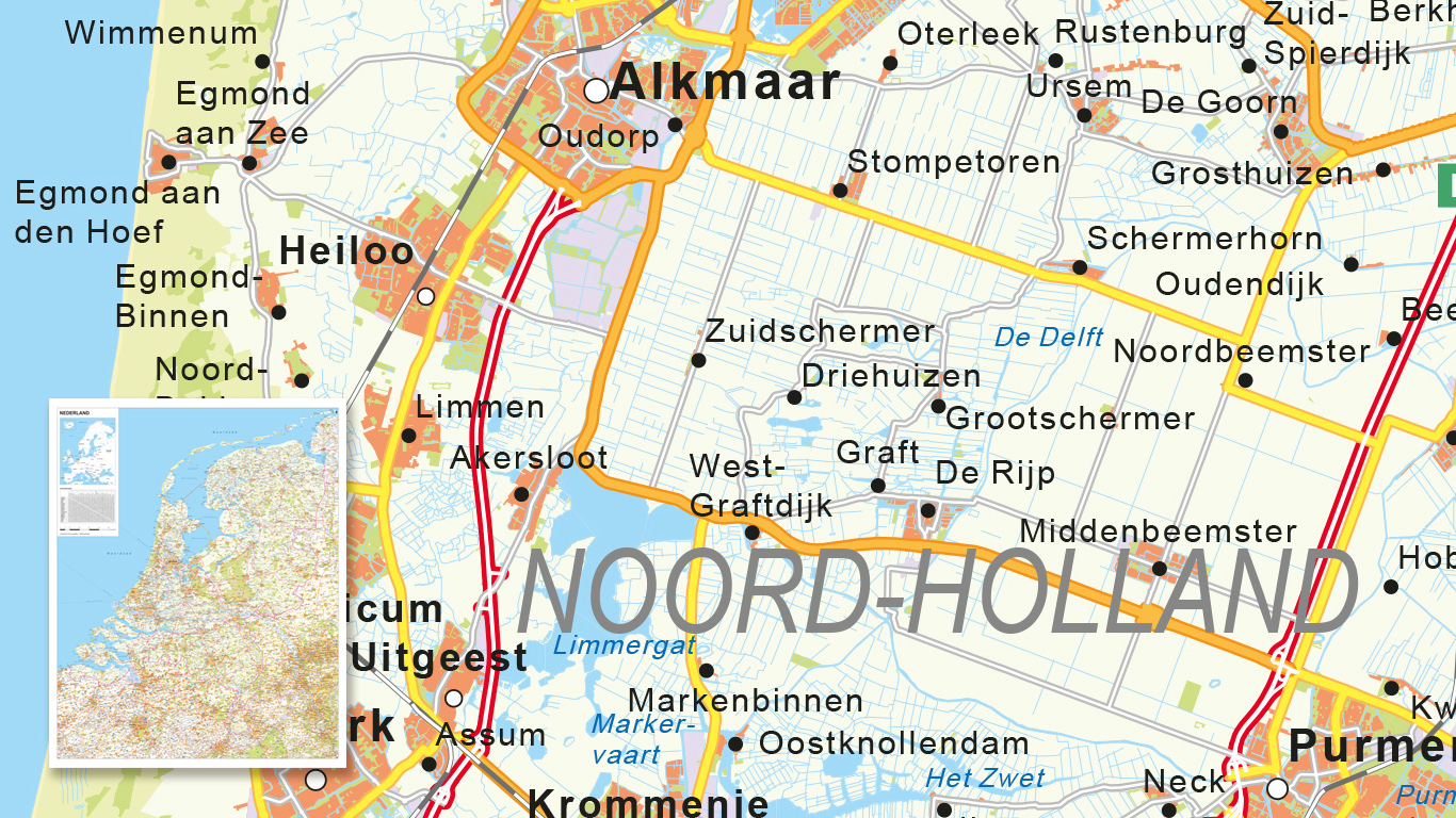 Wegenkaart Nederland gemaakt voor K&A. 